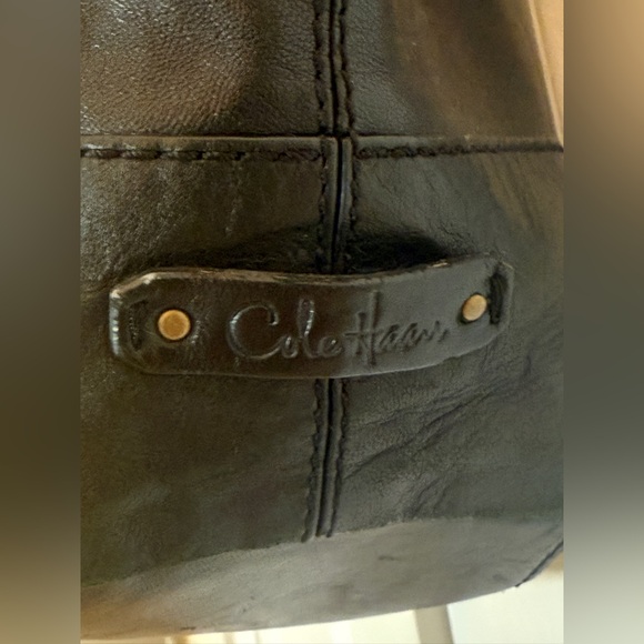Cole Haan Black Leather Shoulder Bag Braided Detail Branded Tags Embossed Lining - Picture 6 of 16